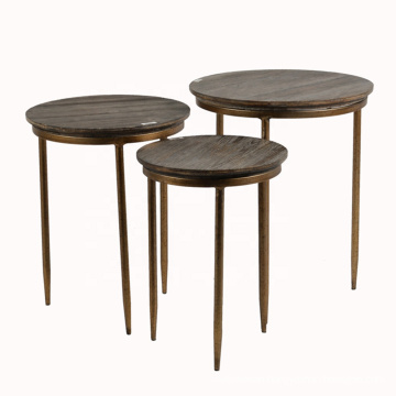 Mayco Modern Three Legs Wood and Iron Round 3 Piece Nesting Tables Plant Pot Stand